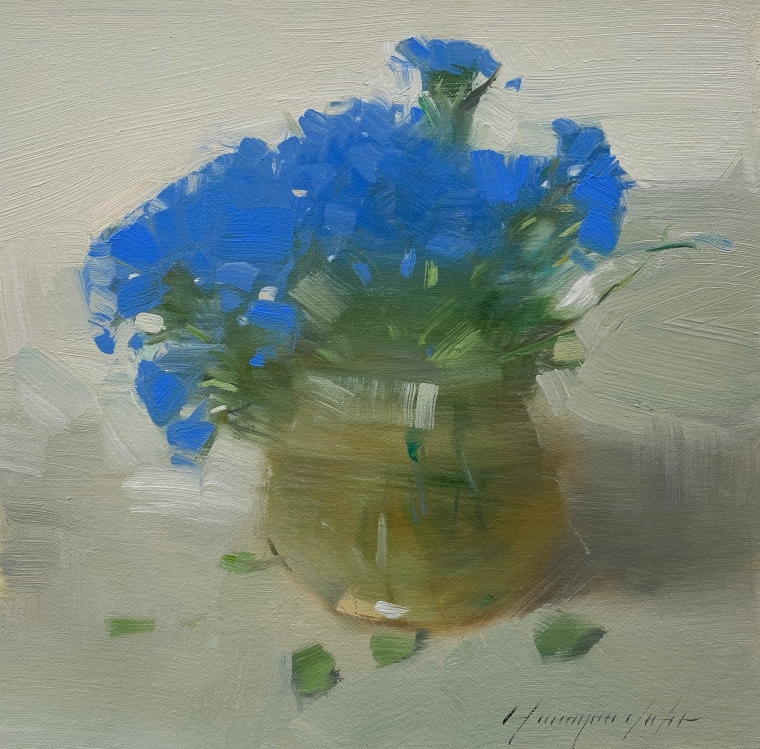 Blue Flowers, Original oil Painting, Handmade artwork, One of a Kind                     